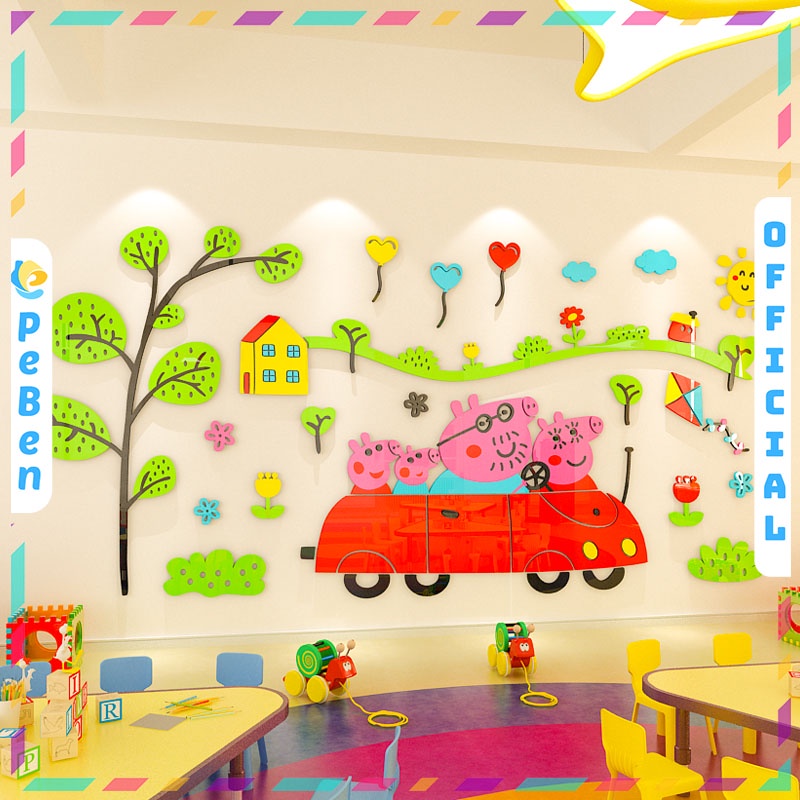 Tranh Mica trang trí Hoạt hình heo con trang trí phòng cho bé, trường mầm non Nhiều Size - EPeBen