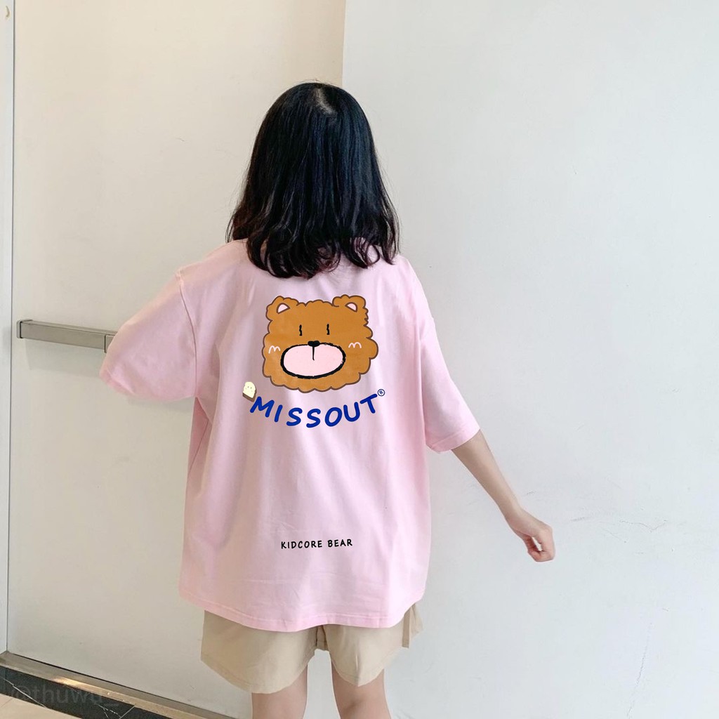 Áo thun tay lỡ  MISSOUT GẤU  phông Unisex nam nữ tee oversize form rộng pull Ulzzang Streetwear Hàn Quốc vải mềm