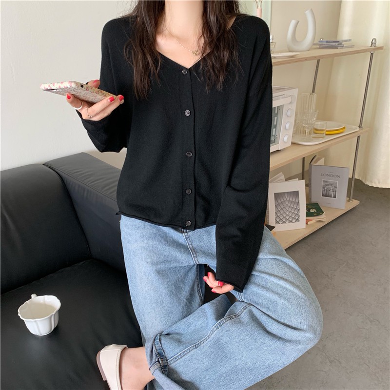 Áo khoác cardigan len đan cổ chữ V đơn giản trẻ trung cho nữ hàng Quảng Châu | BigBuy360 - bigbuy360.vn