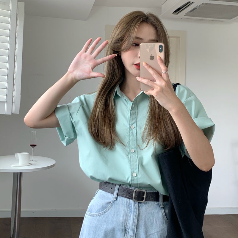 Áo sơ mi IELGY tay ngắn phong cách retro thời trang dành cho nữ