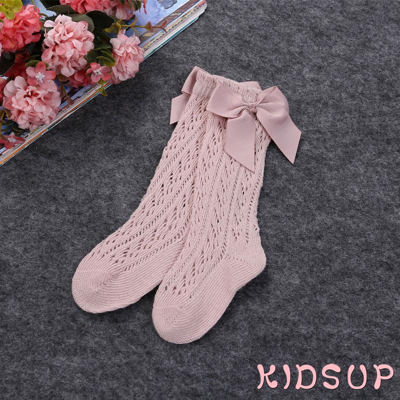 Tất dài màu trơn đính nơ phong cách thời trang mùa hè cho bé 0-3 tuổi