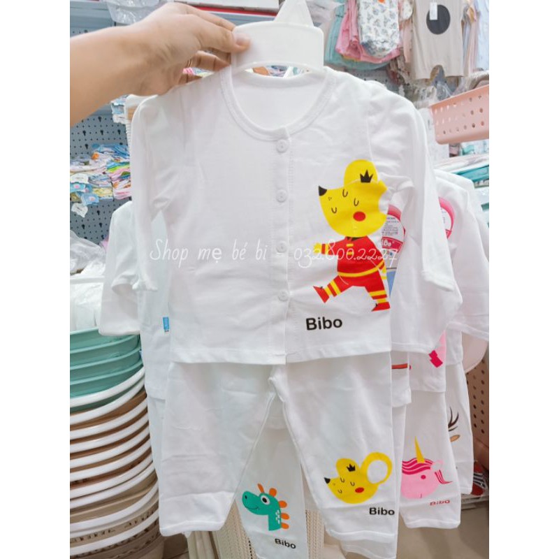 Bộ tay dài bi bo kim thu màu trắng cho bé 3-10kg