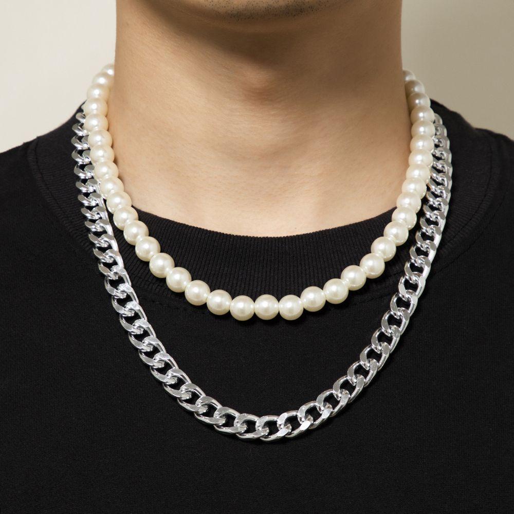Vòng Cổ Choker Dây Xích Kép Bằng Nhôm Đơn Giản Cá Tính Cho Nam