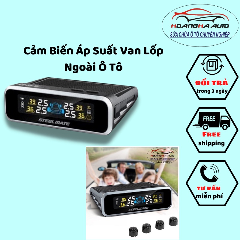 Cảm Biến Áp Suất Van Lốp Ngoài Ô Tô – Pin Sạc Năng Lượng Mặt Trời – Màn Hình LCD