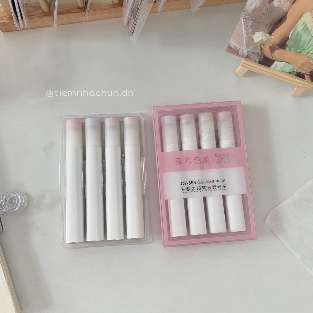 SET 4 BÚT HIGHLIGHT BORN FOR ART MÀU PASTEL đánh dấu tiêu đề (ảnh thật) - Tiệm nhà Chun