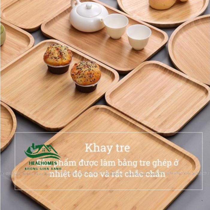 Khay gỗ decor chống dính đĩa tre ghép cách nhiệt bảo vệ môi trường, rang trí phòng bếp, nhà hàng khách sạn / HealHomes