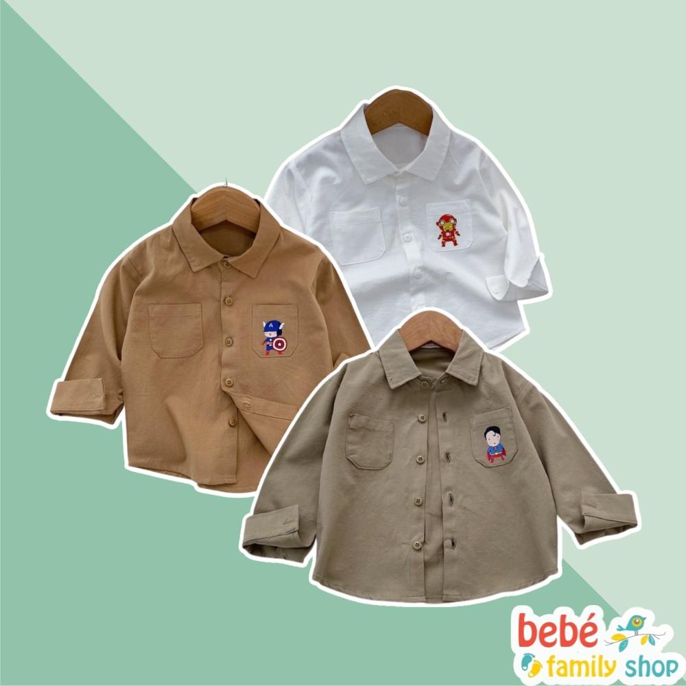 Áo sơ mi bé trai Beemo Hàn Quốc có túi áo màu trơn trắng, nâu - ATBA