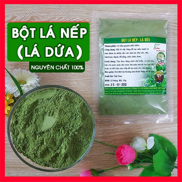 [FREESHIP 99K TOÀN QUỐC Bột lá nếp  gói 50g Nguyên Chất 100% Từ Lá Nếp Lá Dứa Tươi Màu Xanh Tạo Mùi Thơm