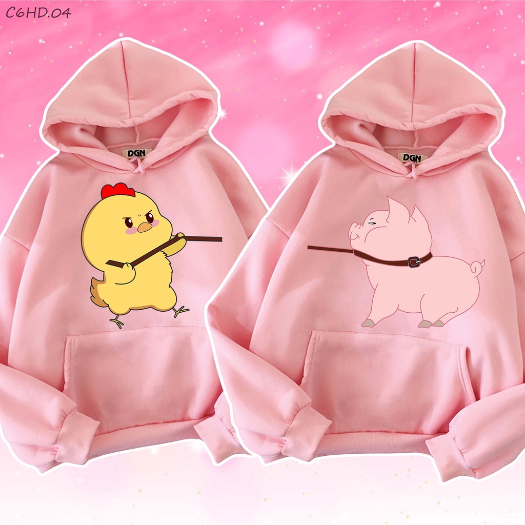 hoodie màu hông hình bé GÀ kéo bé HEO C6HD.04