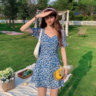 【Ready Stock】 Women's Summer Flower Dresses 2021 New French Style Wind Collar Gentle Waist Slim Slim Dresses Dress Female Dress Flower Dresses Women Long Skirt Fashion Flower Dress Sexy Dress Floral Dress Skirt Mini Skirt Maxi Dress