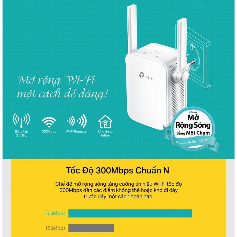 TP-Link N 300Mbps Bộ mở rộng sóng Wi-Fi -TL-WA855RE - Hàng Chính Hãng