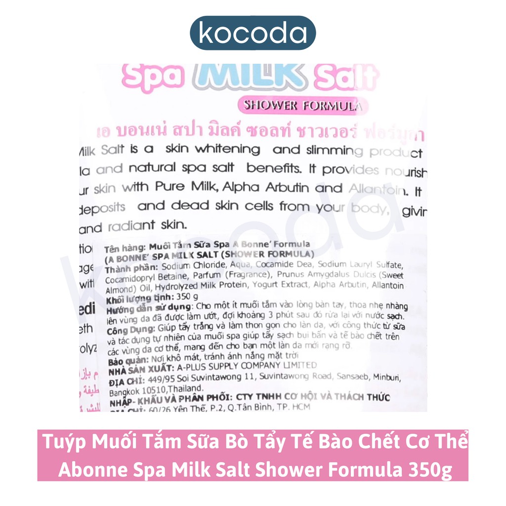 Tuýp muối tắm sữa bò tẩy tế bào chết Abonne Spa Milk Salt Shower Formula Thái Lan 350g - KOCODA
