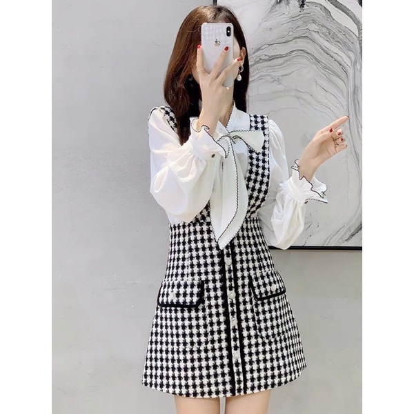 [FREESHIP - HÀNG LOẠI 1] SET YẾM DẠ MIX ÁO SƠMI CỔ BÈO SIÊU XINH