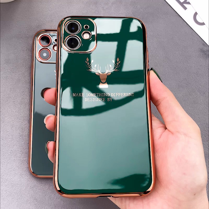 Ốp điện thoại mặt gương viền mềm họa tiết đầu hươu chống sốc cho iPhone 11 Pro Max X Xs XR 7 8 Plus 6 6S SE 2020