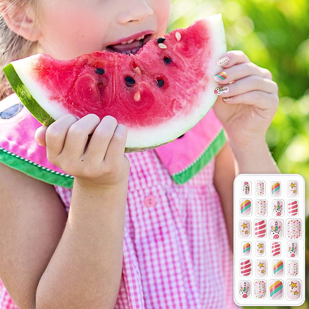 [Hàng mới về] Set 24 móng tay giả họa tiết xinh xắn dành cho bé