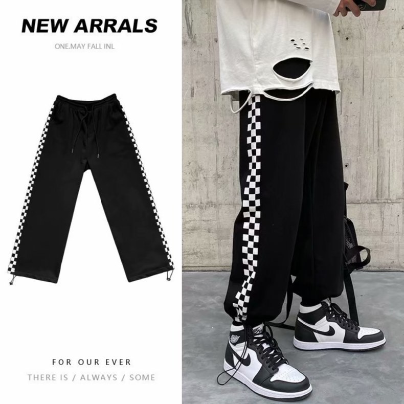 Quần dài dáng rộng in họa tiết phối màu đen trắng size S-3xl cá tính cho nam | BigBuy360 - bigbuy360.vn