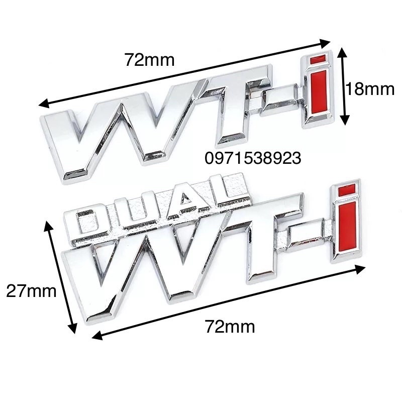 logo chữ nổi DUAL VVT-I vàng và trắng