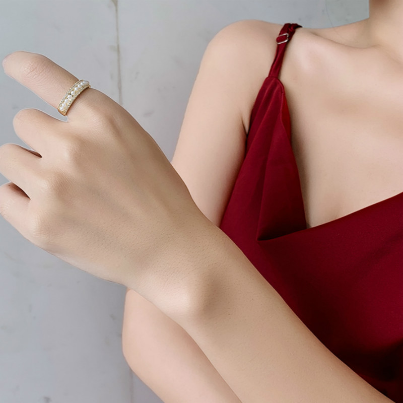 Nhẫn hở đính ngọc trai nhân tạo thời trang Hàn Quốc cho nữ