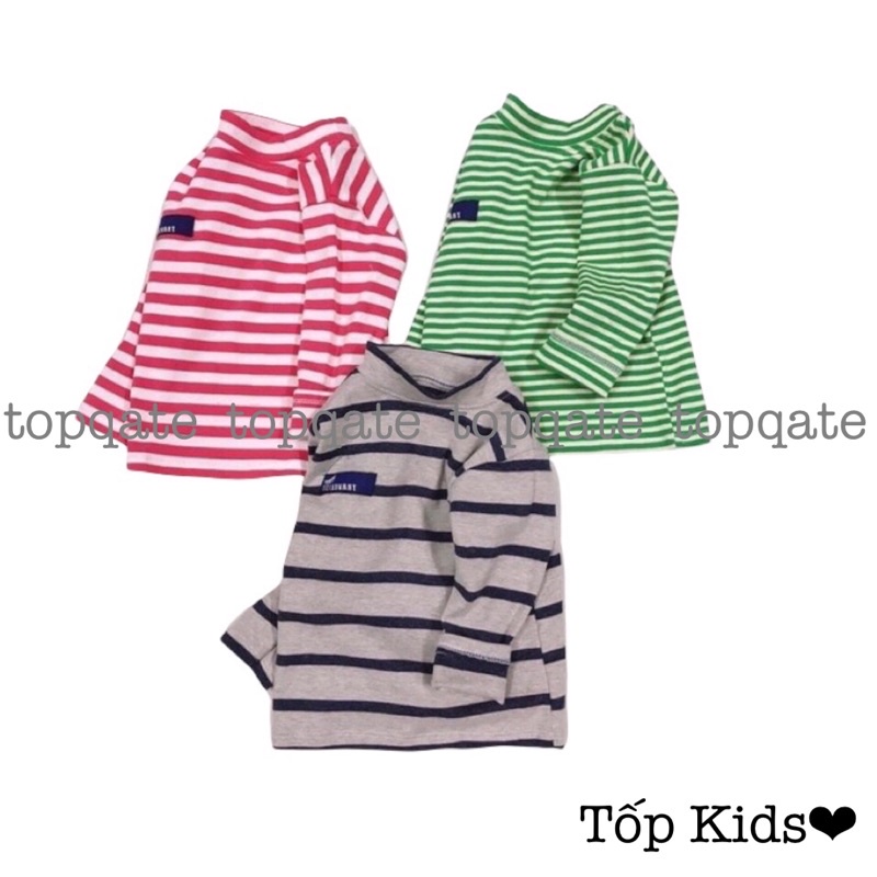 Áo thun dài cổ 3 phân kẻ cotton len size cho bé trai và bé gái 15-26kg nhiều màu mã QATEA123