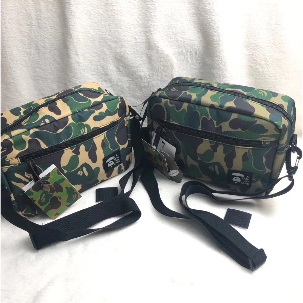 Túi đeo chéo a bathing ape, Túi đeo chéo nam màu sắc xanh quân đội, túi messenger Họa Tiết Rằn Ri