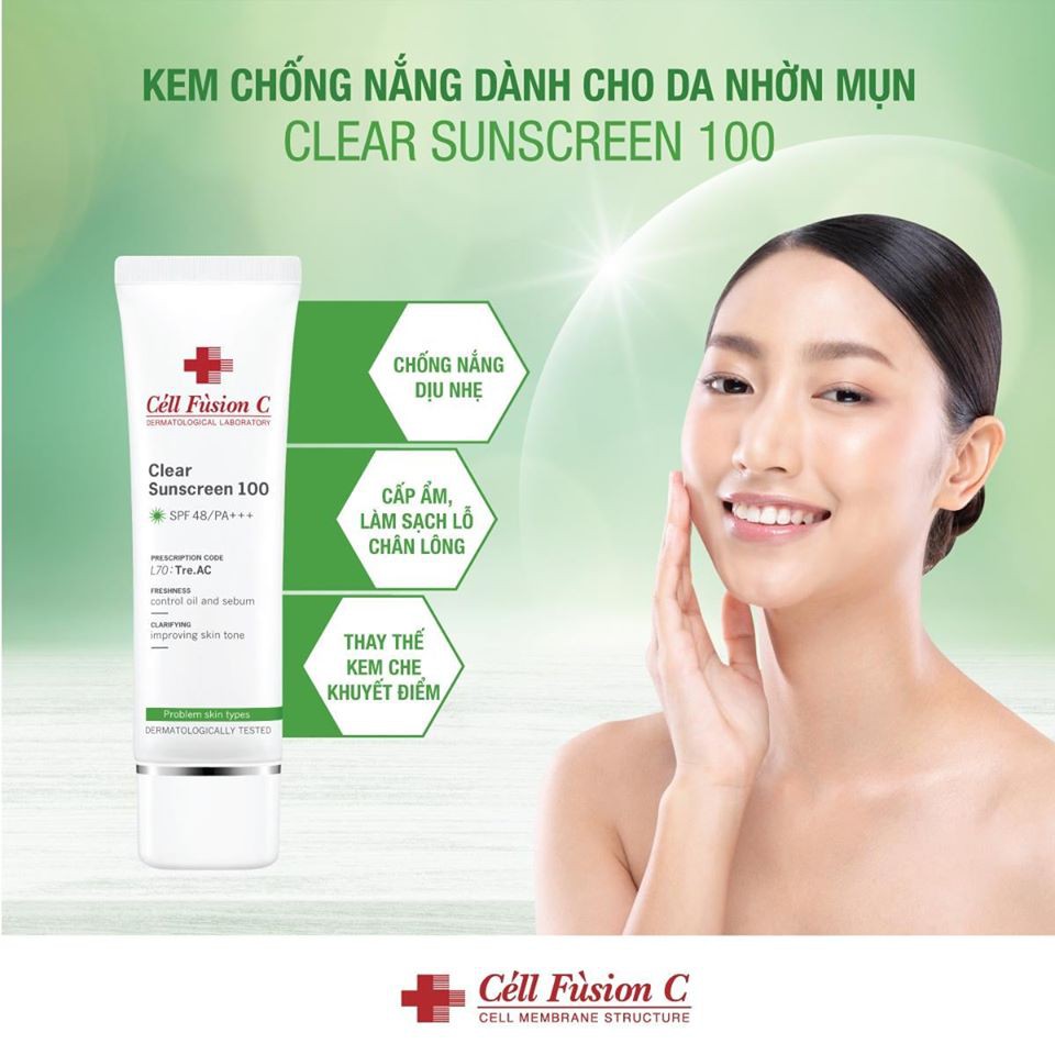 [2 Size] Kem Chống Nắng Cho Da Dầu Mụn Cell Fusion C Clear Sunscreen 100 SPF48 PA+++