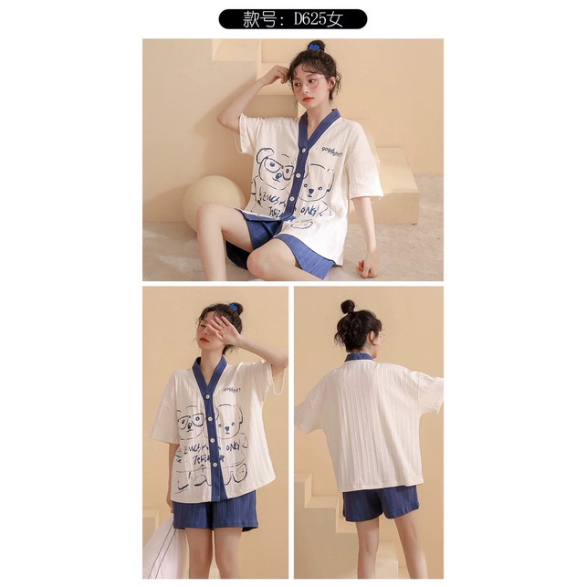 Bộ Đồ Ngủ Kimono Nữ Quần Đùi Áo Ngắn Tay Mùa Hè Đơn Giảm - Pyjama Mặc Nhà Mới Cho Nữ