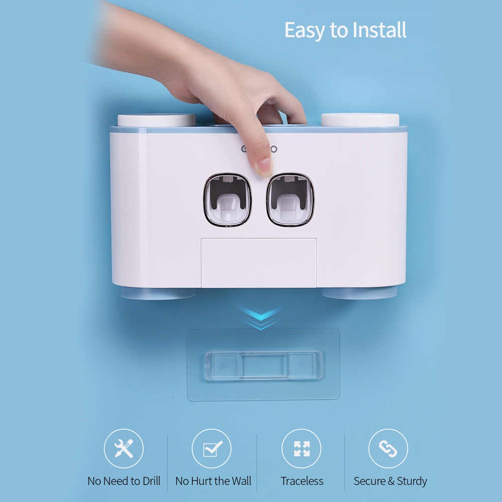 Nhả kem đánh răng tự động Ecoco - Hộp đựng kem và bàn chải đánh răng 5 ngăn 4 cốc cao cấp No.101132