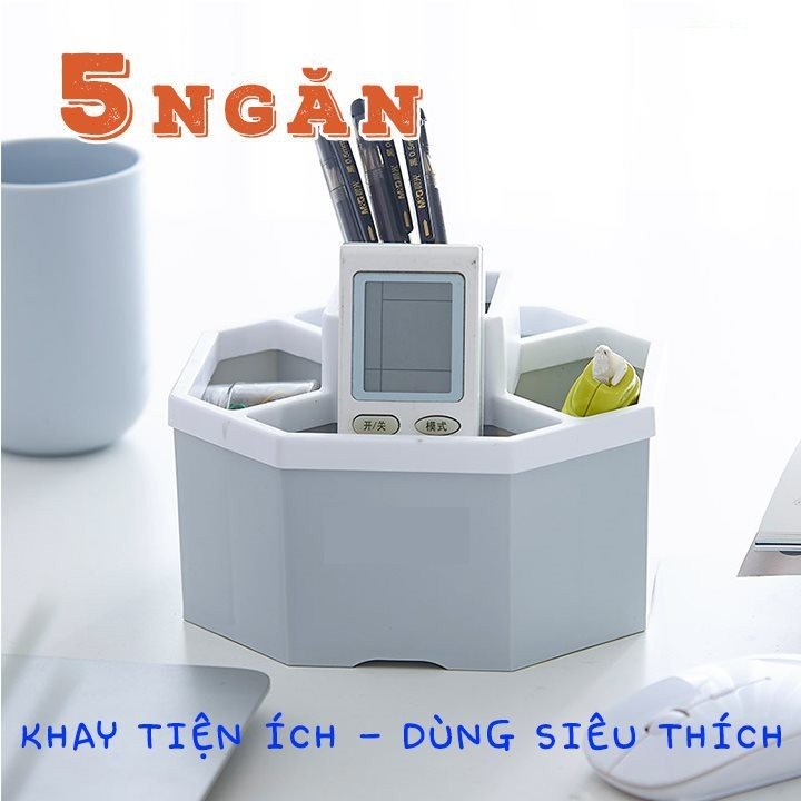 Khay Tiện Ích Lục Giác, Đựng Bút, Điều Khiển 5 Ngăn