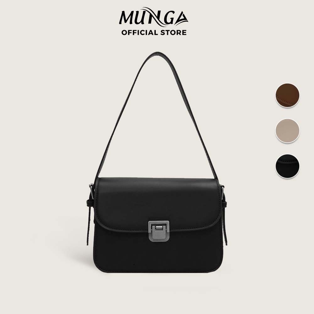 Túi xách nữ đeo chéo Munga da PU trơn dạng hộp nhiều ngăn khóa gập size 22 thời trang cao cấp TMG05