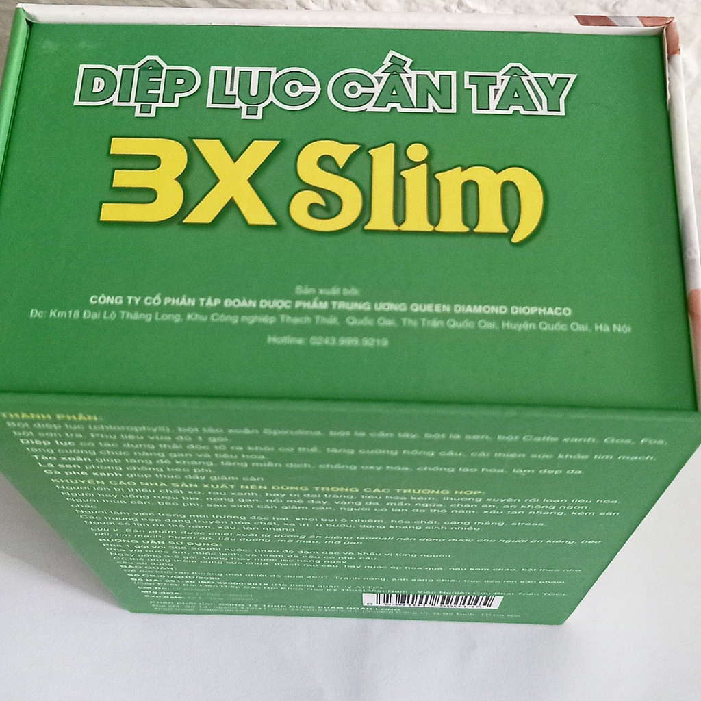 Bột uống diệp lục cần tây 3x slim hộp 30 gói. Hỗ trợ giảm cân, giảm béo, cân bằng nội tiết