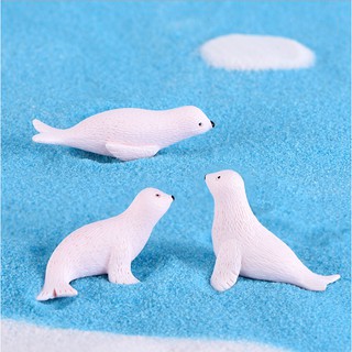 Combo 03 mô hình hải cẩu màu trắng hồng thích hợp trang trí tiểu cảnh, móc chìa khóa, DIY