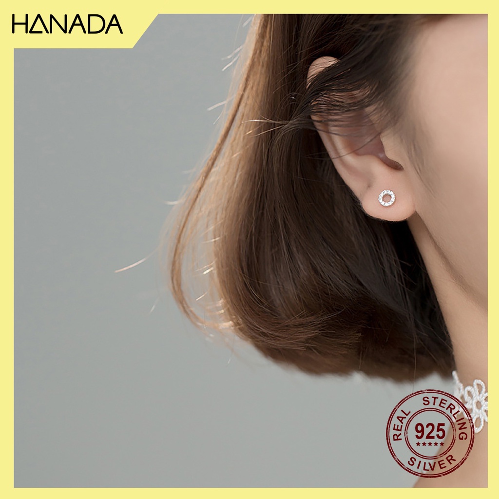 Bông Tai Bạc 925 Hanada Tròn Đá 0474 0475 A7 C12