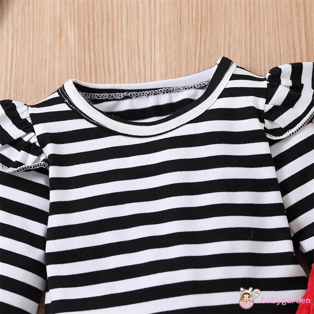 Bộ Áo Liền Quần Tay Dài Cổ Tròn In Họa Tiết Giáng Sinh + Váy Yếm Xinh Xắn Cho Bé Gái Từ 0-24 Tháng Tuổi