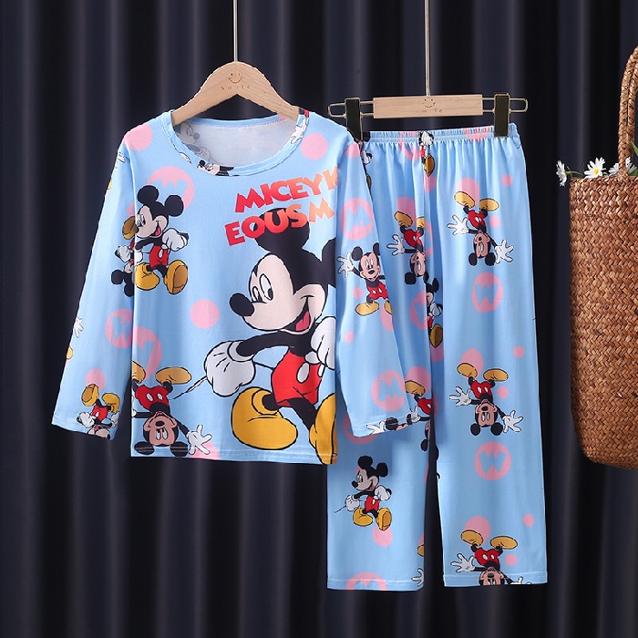 Bộ Đồ Ngủ Tay Dài Chất Liệu Cotton In Họa Tiết Hoạt Hình Xinh Xắn Cho Bé