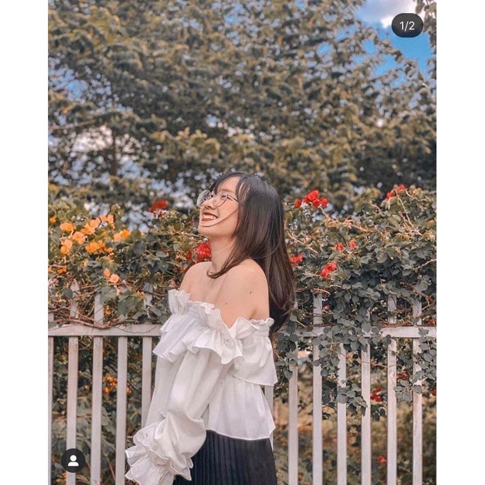 Áo Kiểu Maris Top Nhún Trễ Vai Tay Bo Chun Co Dãn Sang Chảnh 2 Màu Trắng/Đen 1161