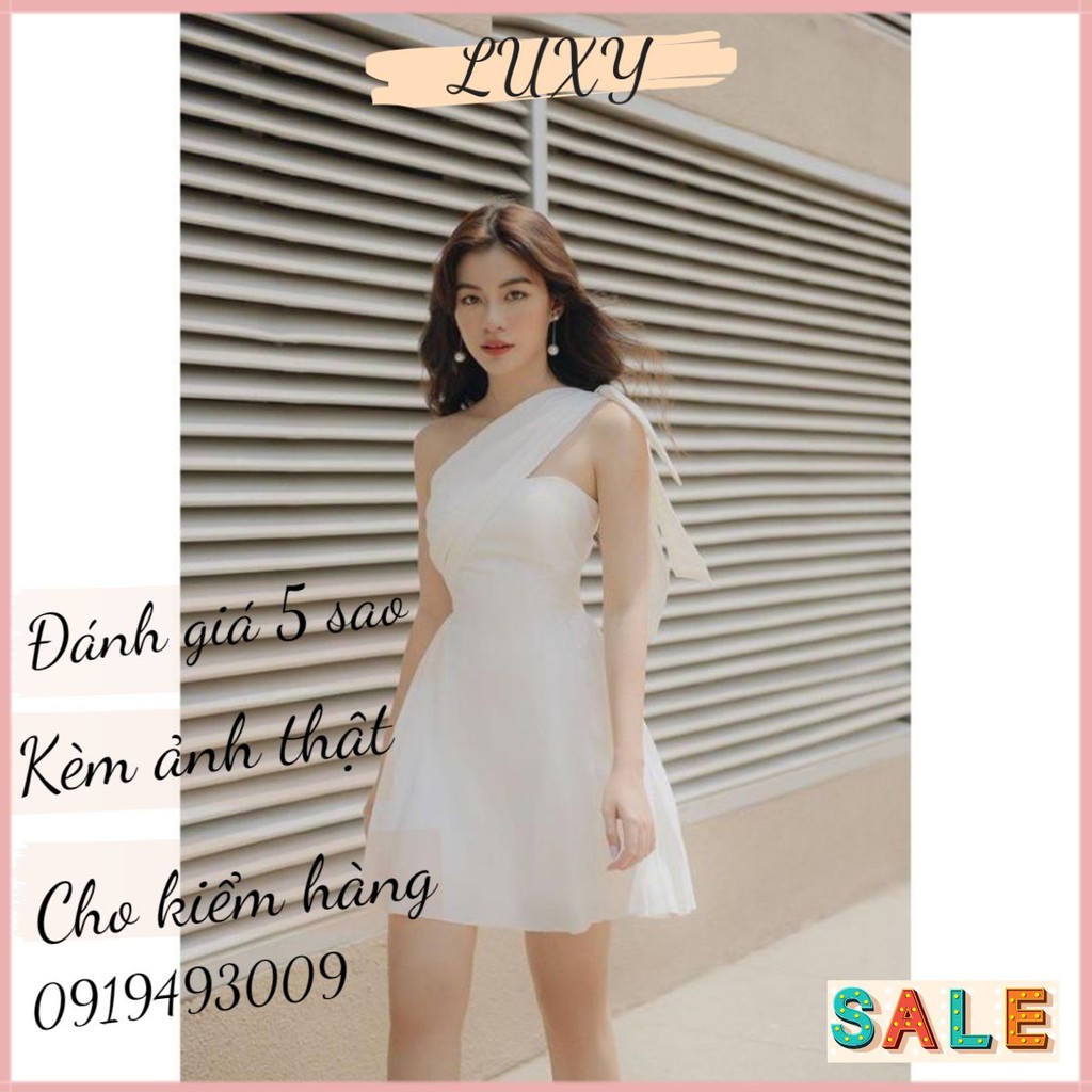 Đầm dự tiệc trắng lệch vai quý phái Hàng thiết kế