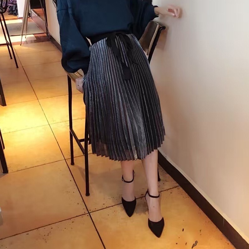 Váy nhung dài xếp ly thiết kế lấp lánh thời trang cho nữ | BigBuy360 - bigbuy360.vn