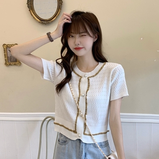 Áo len mỏng tay ngắn kiểu croptop K9122#