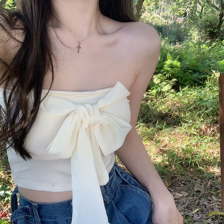 Jiashucheng Áo Hai Dây Thắt Nơ + Áo Khoác Cardigan Chống Nắng Ngọt Ngào Dễ Phối Đồ Phong Cách Nhật Bản