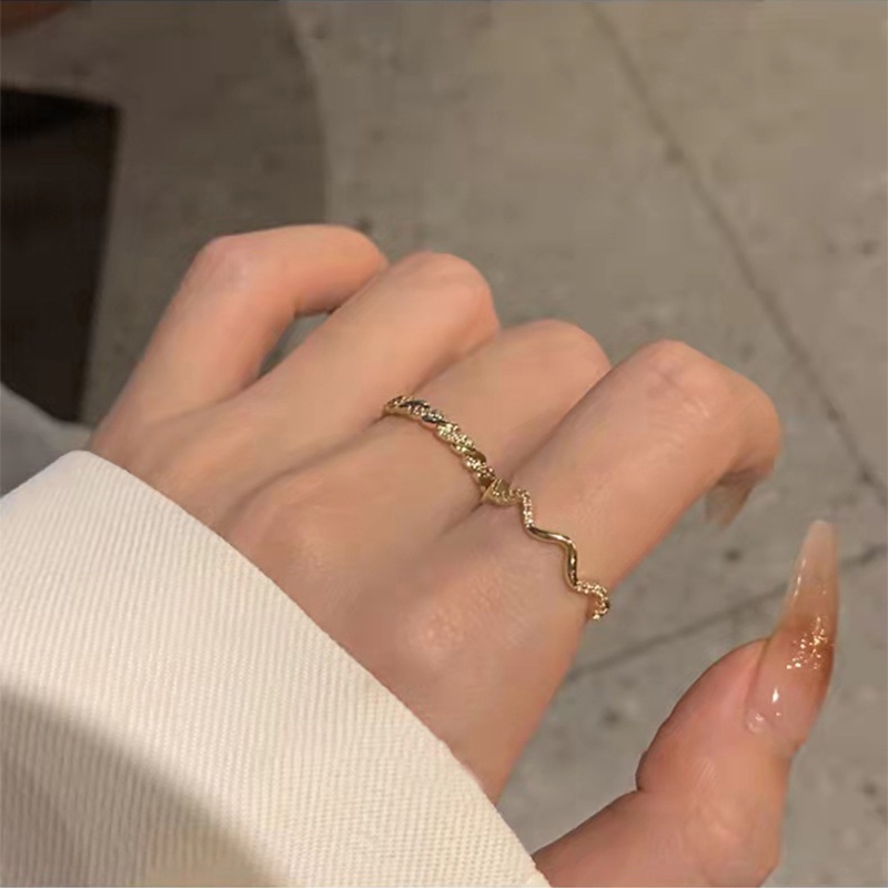 Thời trang Hàn Quốc Nhẫn kim cương sóng của phụ nữ Hai mảnh mở đầu Chất liệu kim loại có thể điều chỉnh