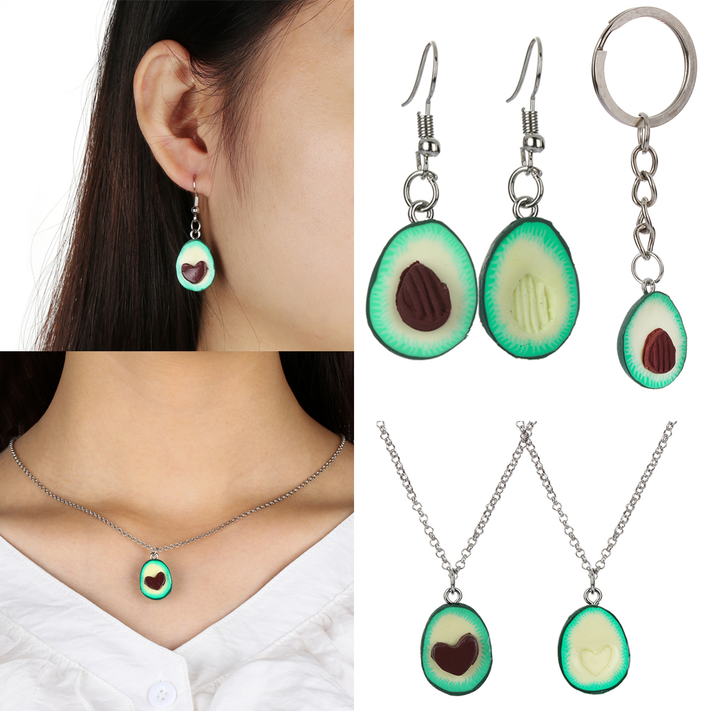 Bộ Trang Sức Gồm Vòng cổ/Móc Khóa/Móc Khóa Hình Trái Bơ Màu Xanh Lá Phong Cách Bohemian Dễ Thương