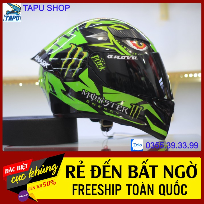 [FREE SHIP] MŨ BẢO HIỂM FULLFACE ROC 1 KÍNH - ROYAL M138B LÊN TEM SHARK RỒNG XANH