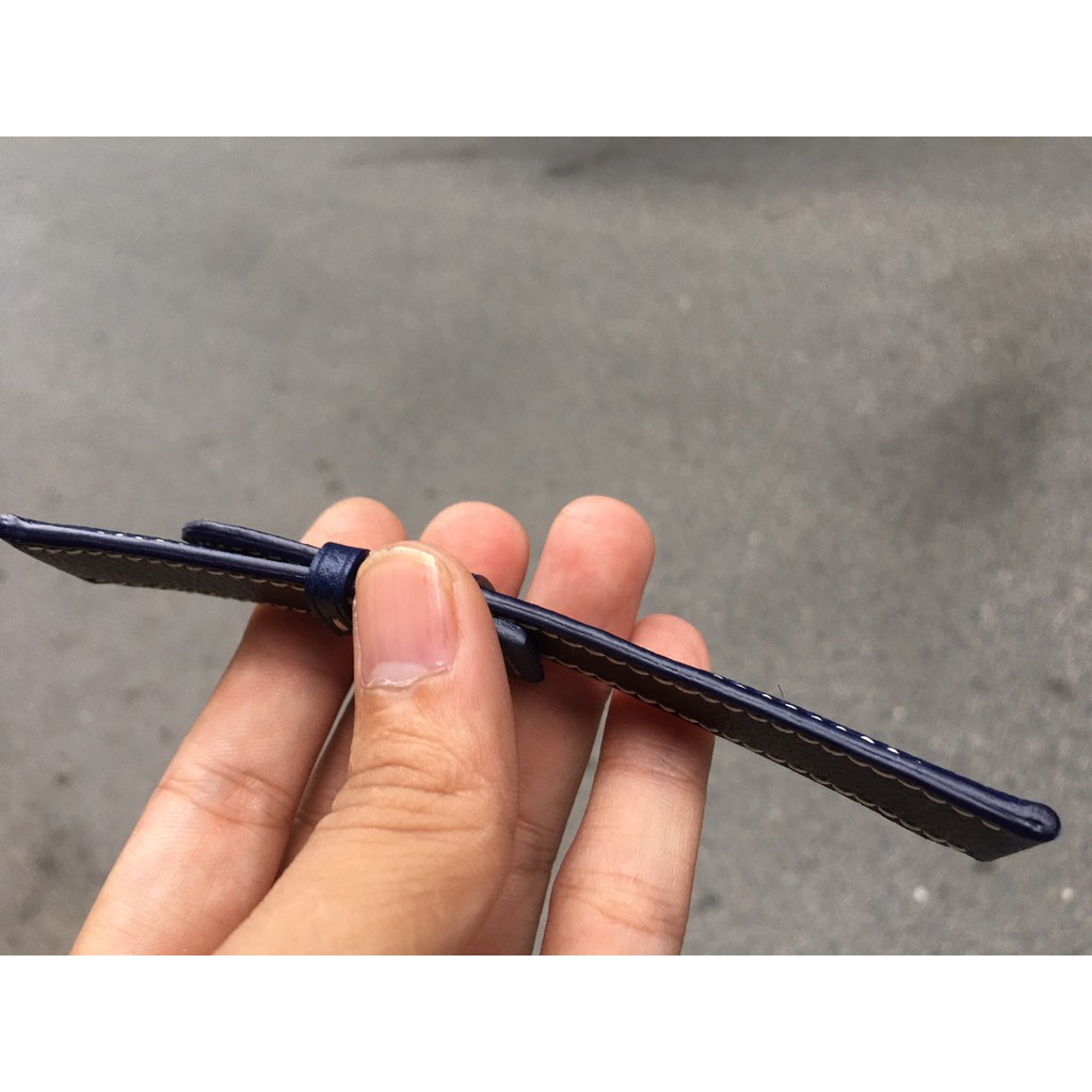 Dây Đồng Hồ Da Bò Epsom Cao Cấp Chống Bám Bụi Màu Xanh Navy Chỉ Trắng DOHA