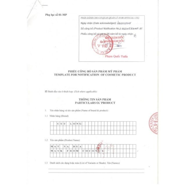 9 hộp mặt nạ dừa Cửu Long nguyên chất