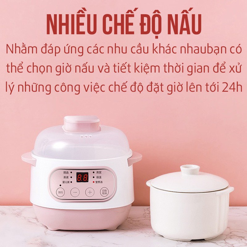 Nồi Nấu Cháo Chậm Nồi Hầm Chậm Cách Thủy Chưng Yến Hầm Canh Lòng Nồi Bằng Sứ Dung Tích 1L Giữ Nhiệt Tốt Hơn Có Hẹn Giờ