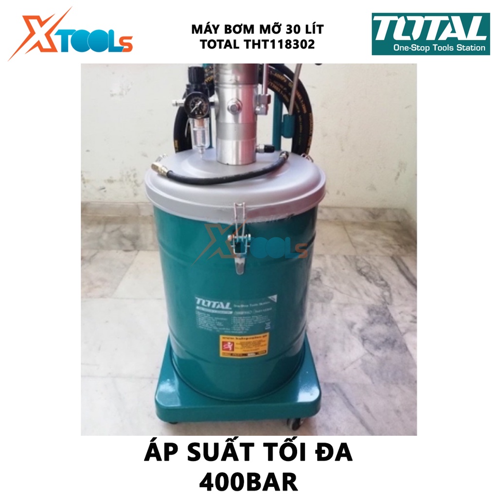 Máy bơm mỡ khí nén TOTAL THT118302 Máy bơm dầu mỡ dung tích 30L thùng rỗng: 330*430mm Áp suất 400 bar làm sạch động cơ