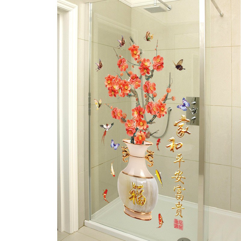 Decal dán tường Bình hoa đào đỏ 3D to nhất | BigBuy360 - bigbuy360.vn