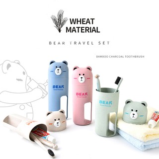 Cốc đánh răng gấu Bear dễ thương tặng kèm 2 bàn chải đánh răng