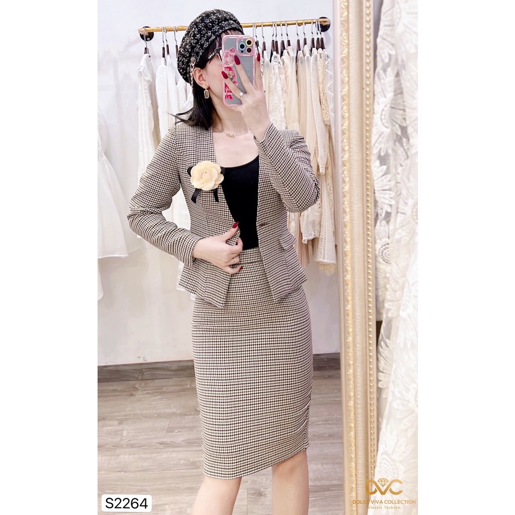 Set vest kẻ chân váy bút chì S2264 - DOLCE VIVA COLLECTION