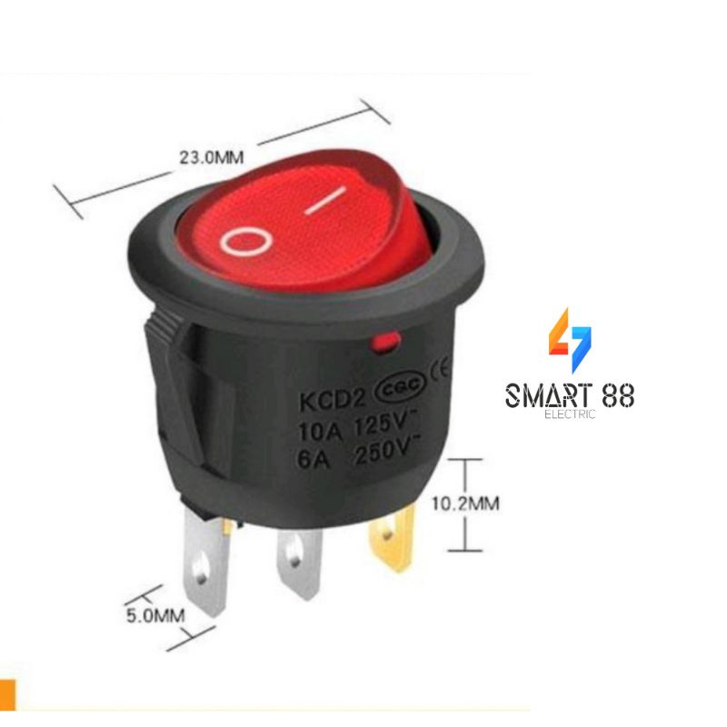 10 Công Tắc Bập Bênh Tròn Có Đèn 3 Chân KCD2 6A 250V